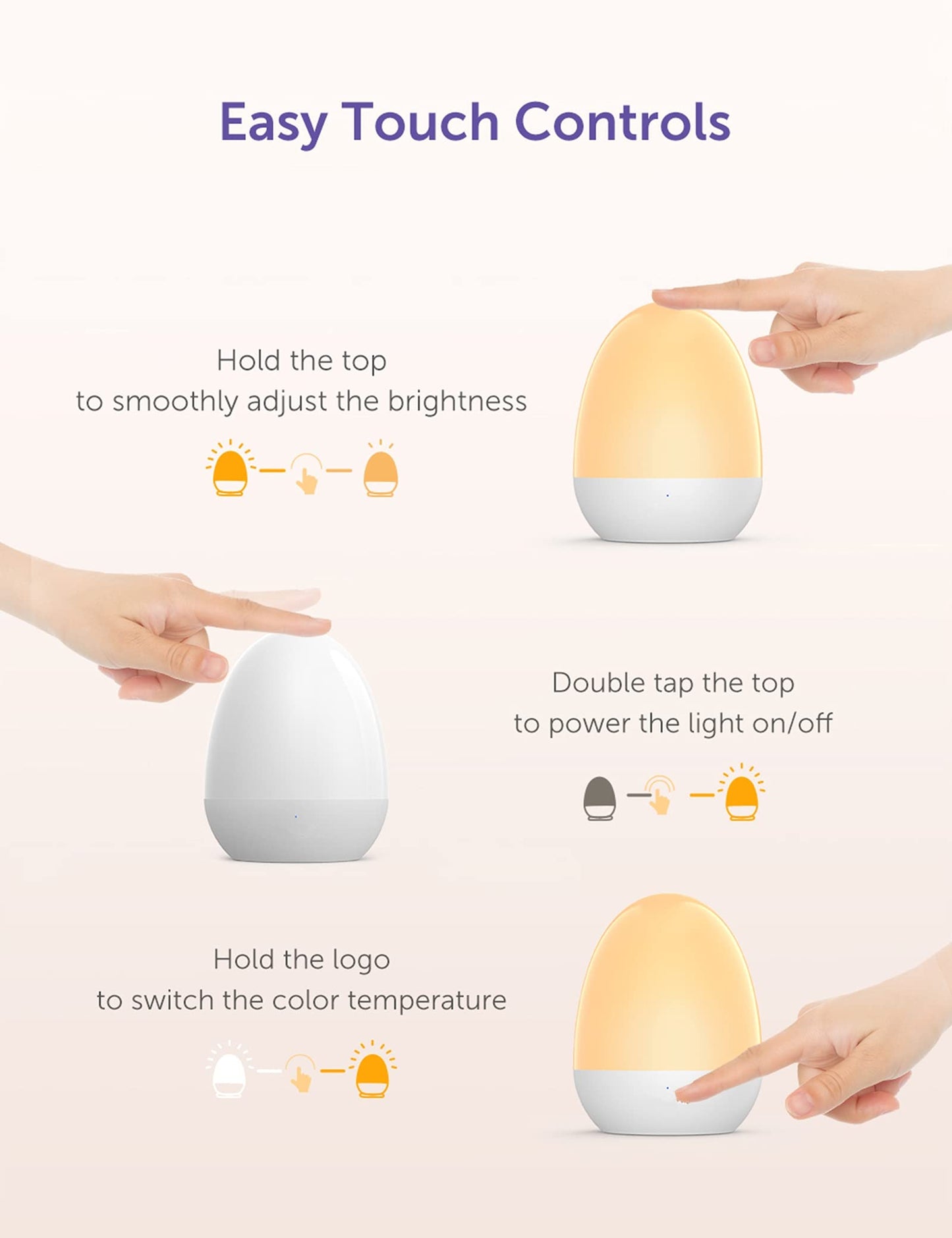 JolyWell Baby Night Light for Kid, Portable Egg Nightlight with Stable Charging Pad, Touch Nursery Night Lamp for Breastfeeding, Toddler Night Light for Bedroom, Timer Setting, ABS+PC, White-2