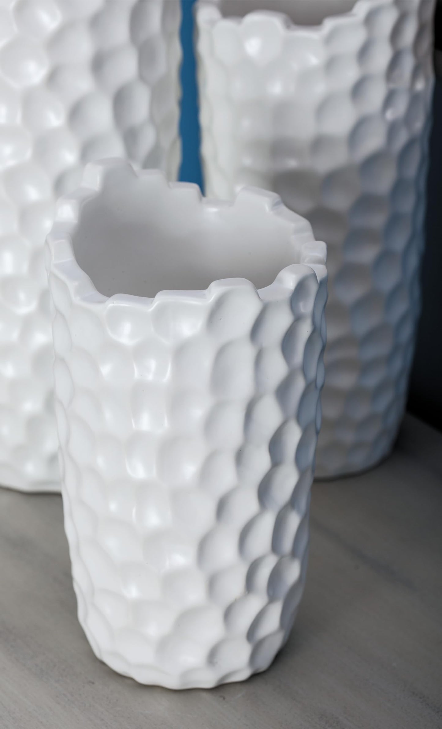 Deco 79 Porcelain Ceramic Decorative Vase Centerpiece Vase with Hammered Texture, Flower Vase for Home Decoration 5" x 5" x 9", White