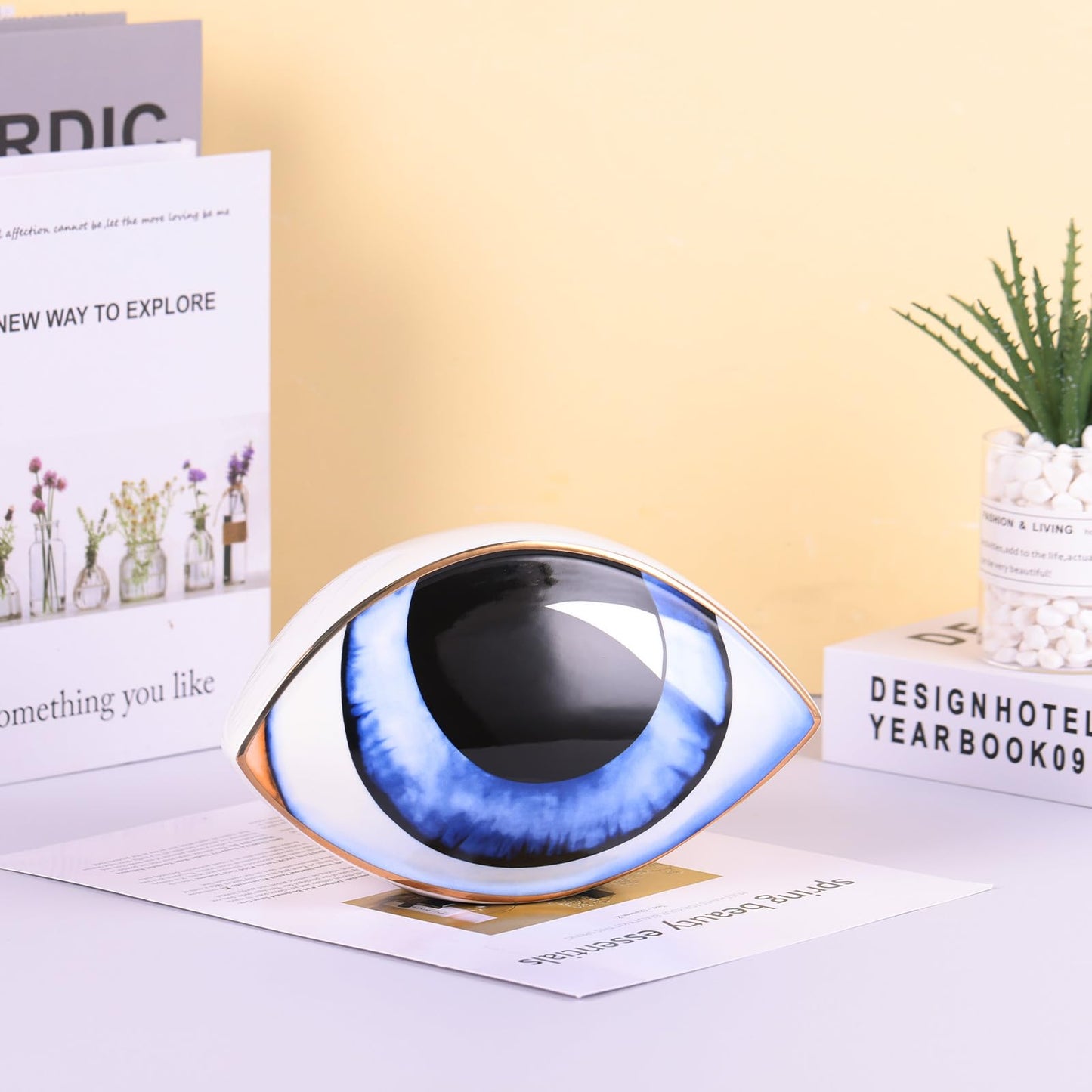 oliruim Big Eye Sculpture, Ceramic Eye Statue, Modern Design Decor Home Living Room, Entryway, Bedroom, TV Stand, Shelf, Spiritual Decor Dining Table Centerpiece (Green)