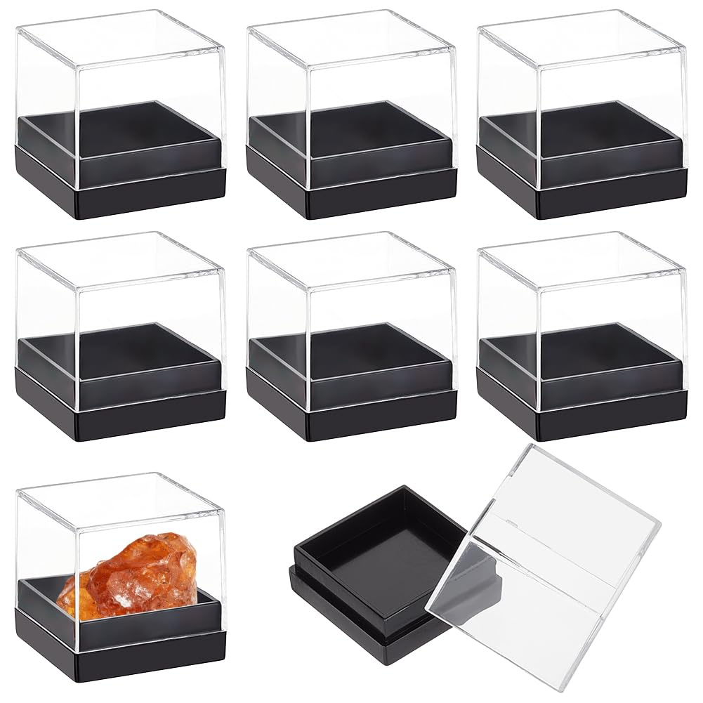BENECREAT 12 Pcs Mineral Sample Case, 1.65x1.65x1.28 Inch Clear Display Case, Cube Display Box for Storage Jewelry Storage Container Home Countertop