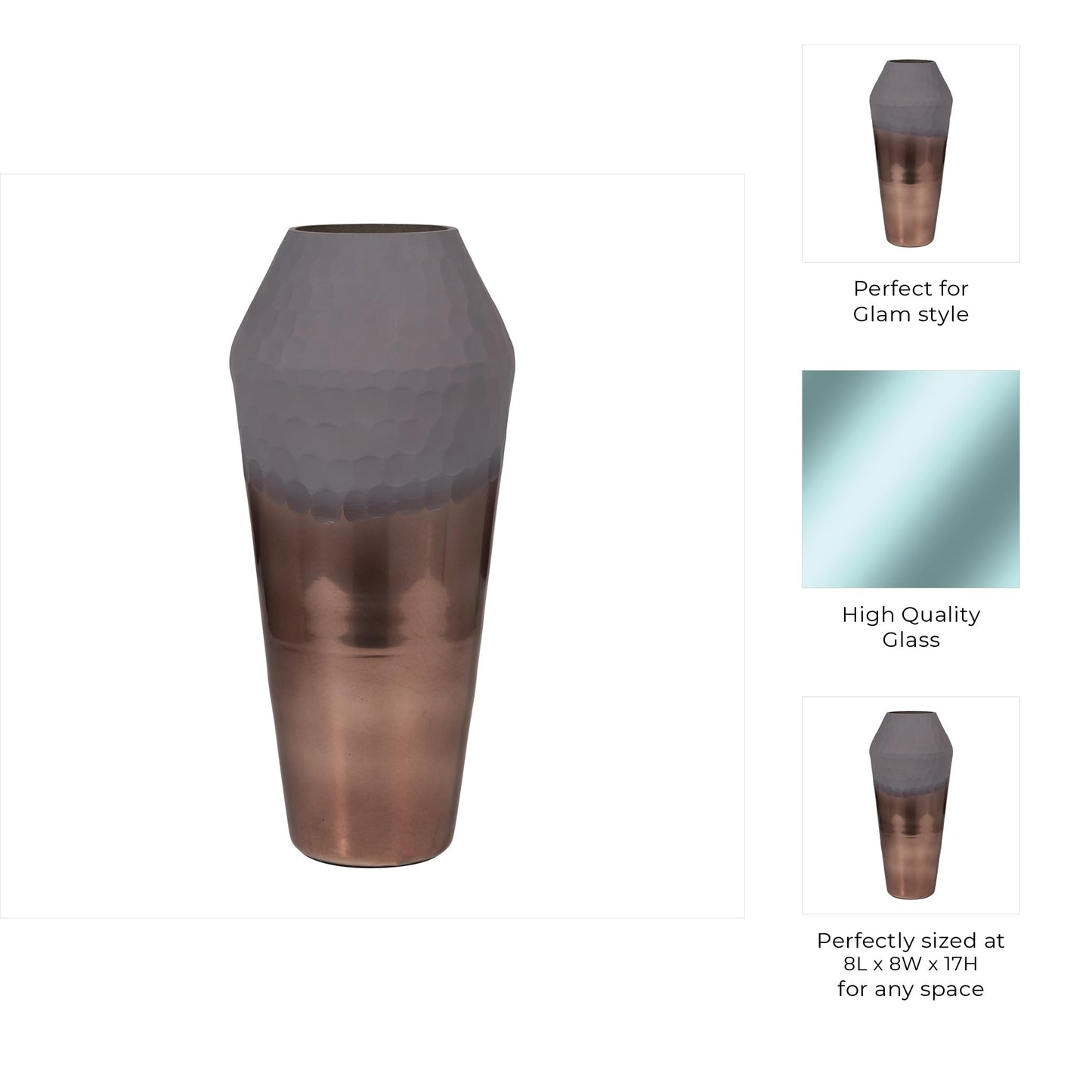 Sagebrook Home Glass Metallic Cylinder Hammered 2Tone Handcut Vase