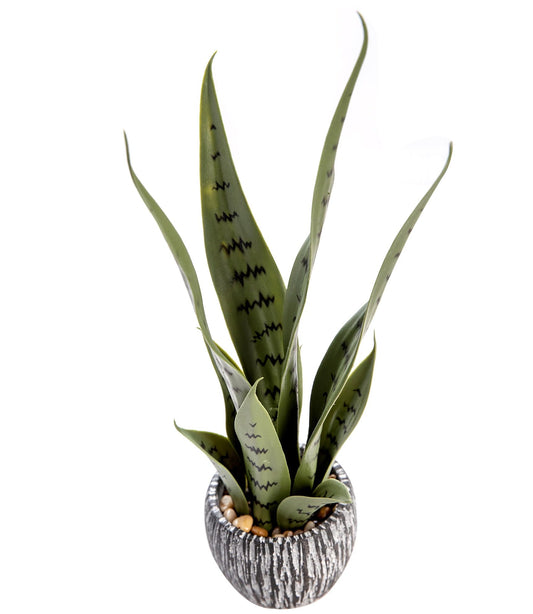 AlphaAcc 16'' Artificial Snake Plant Potted Real Looking Faux Sansevieria with Variegated Green Sword Leaves Fake Plant in Terracotta Ribbed Ceramic Pot for Home Office Desk Indoor Decor
