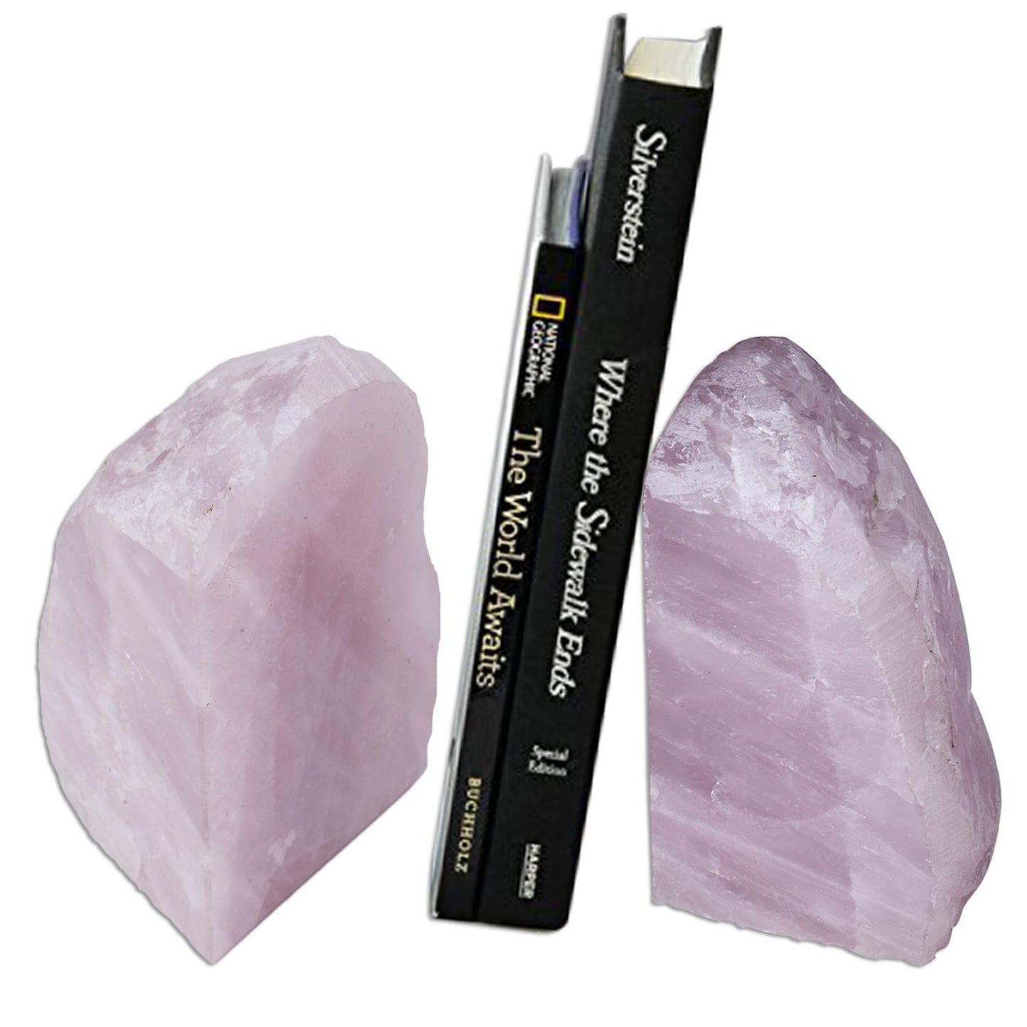 AMOYSTONE Teal Agate Bookends 2-3 lbs & Rose Quartz Book Ends 3-4 lbs for Home Office