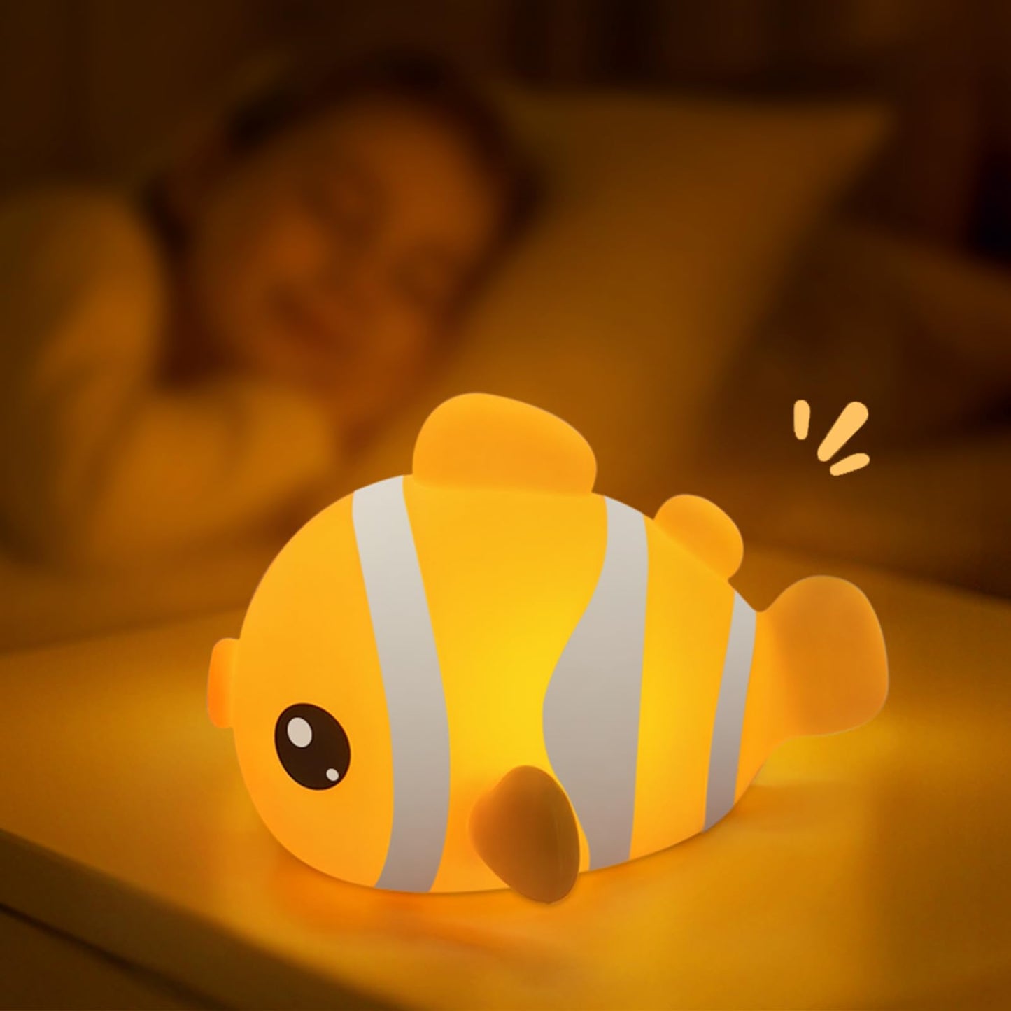 AVACOM Night Light for Kids Toddler Nursery - Cute Clownfish Squishy Silicone Baby Lamp for Bedtime Breastfeeding, Rechargeable Portable Touch Pat Nightlight with 3 Brightness & 30-Min Auto-Off Timer