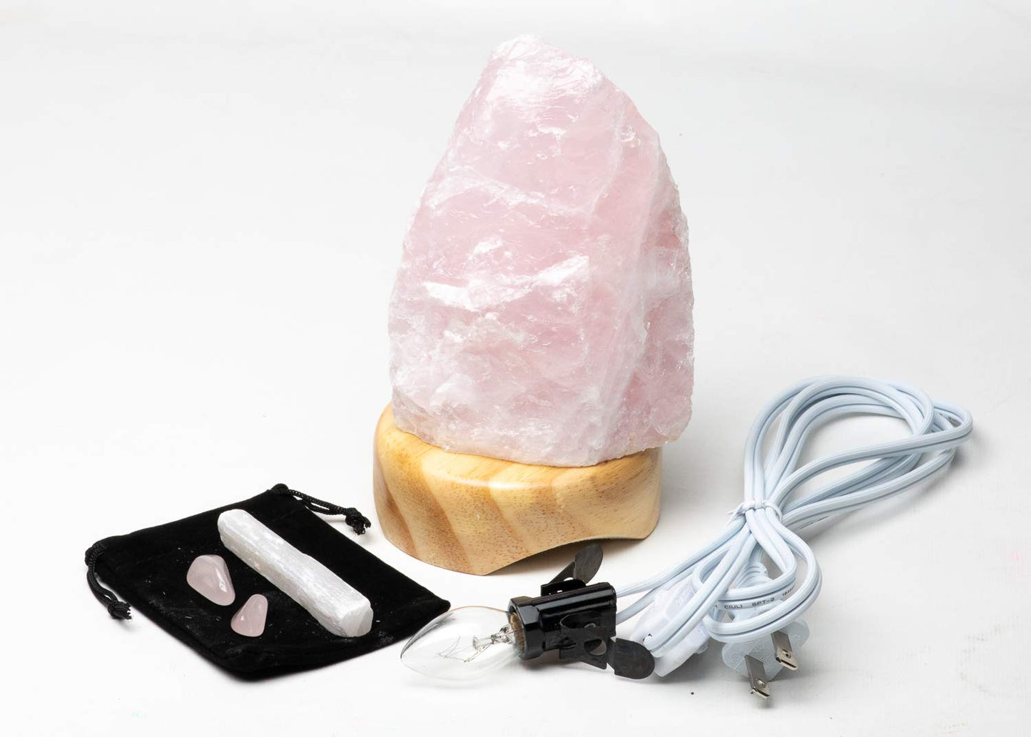 DesertUSA Rose Quartz Lamp on Wood Base Plus, Bonus Mineral Included