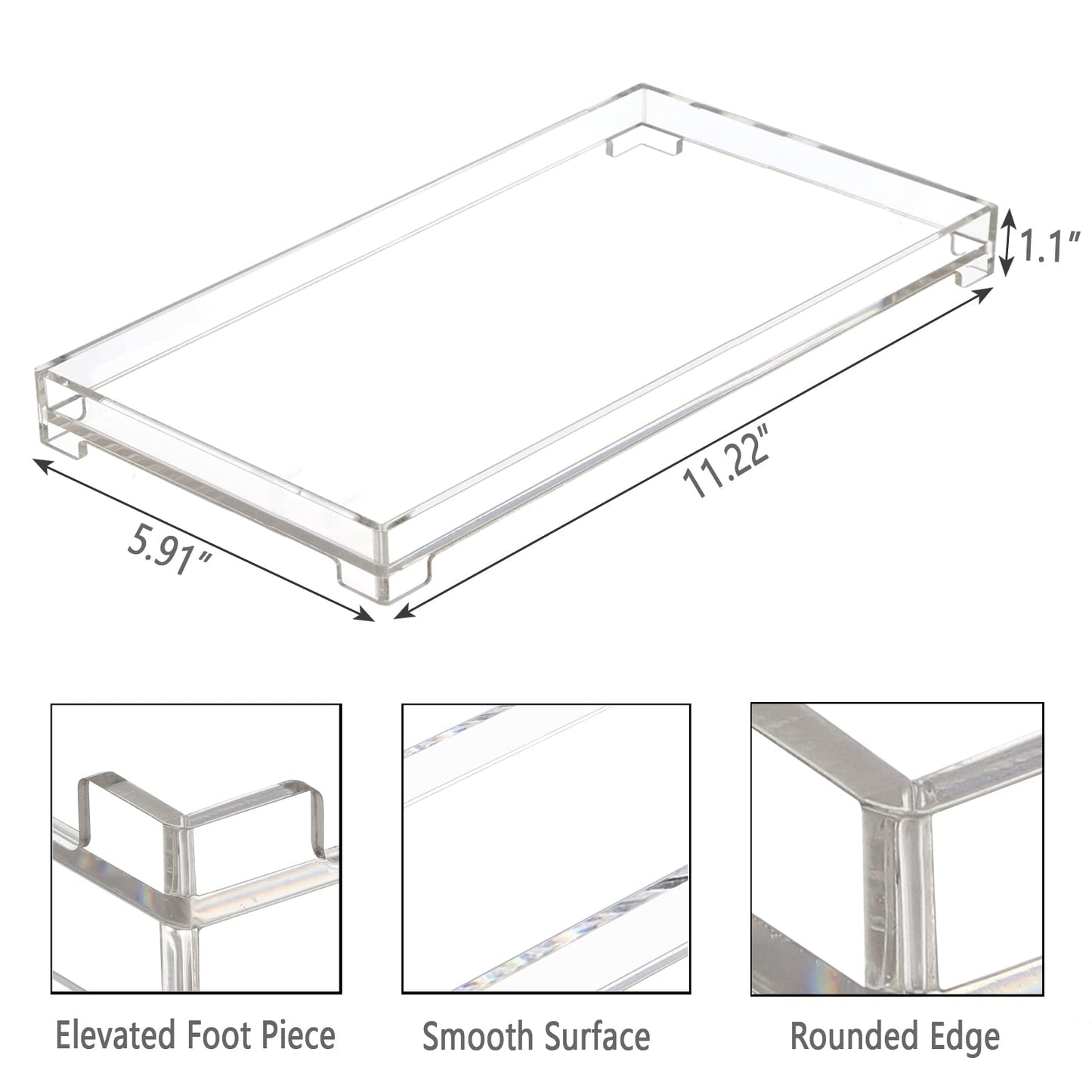 DELIPPLY Vanity Bathroom Tray, Acrylic Rectangle Decorative Catchall Organizer Storage Tray (Large-Clear)