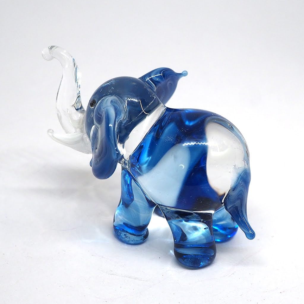 ZOOCRAFT Lucky Elephant Figurines Blue Hand Blown Art Glass Collectible Animal Ornament Gift Decor, 1.5 x 2.5 x 1.8 inches