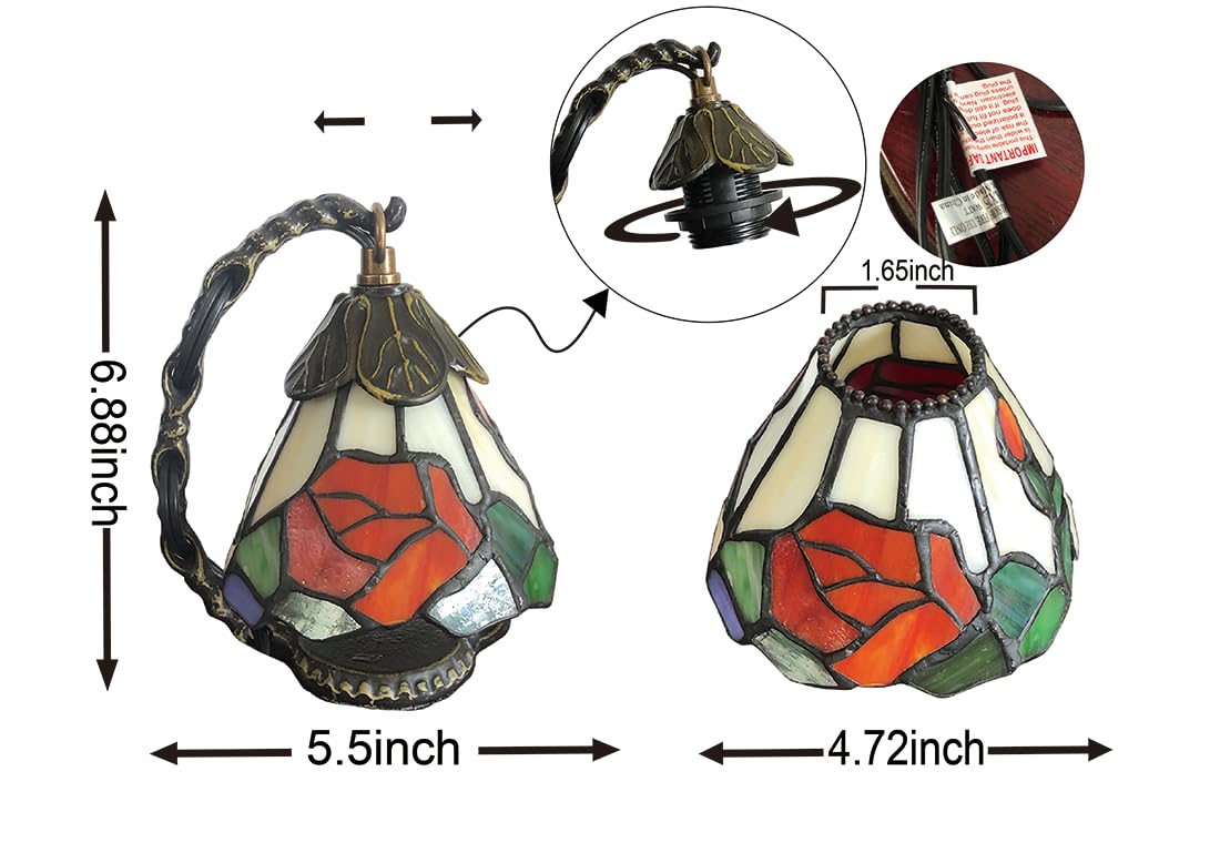 HUIMEIJU Tiffany Glass Table Lamp, Rose Pattern Night Lamp, Study Small Table Lamp, Wake Up Lamp