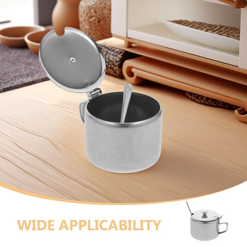 DEARMAMY Stainless Steel Sugar Bowl Set with Lid and Spoon 3-Piece Sugar Container for Kitchen Countertop Storage Holds Salt Pepper Spice 3.93 X 3.14 X 2.67 in