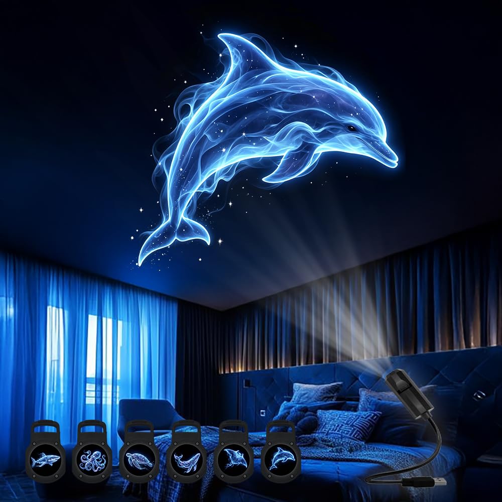 Marine Life Projection Light, Featuring Sharks, Whales, Turtles, Dolphins, and Various Other Patterns, Creating a Dreamy Ocean Atmosphere, Suitable for Use as a Bedroom Ceiling Decorative Night Light