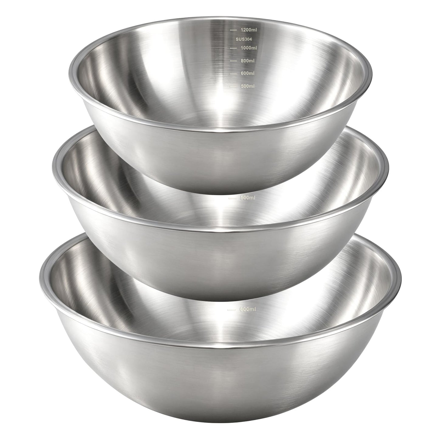Gronivex 304 Stainless Steel Mixing Bowls, 3-Piece (1.5, 2.2 & 3.4 Qt)