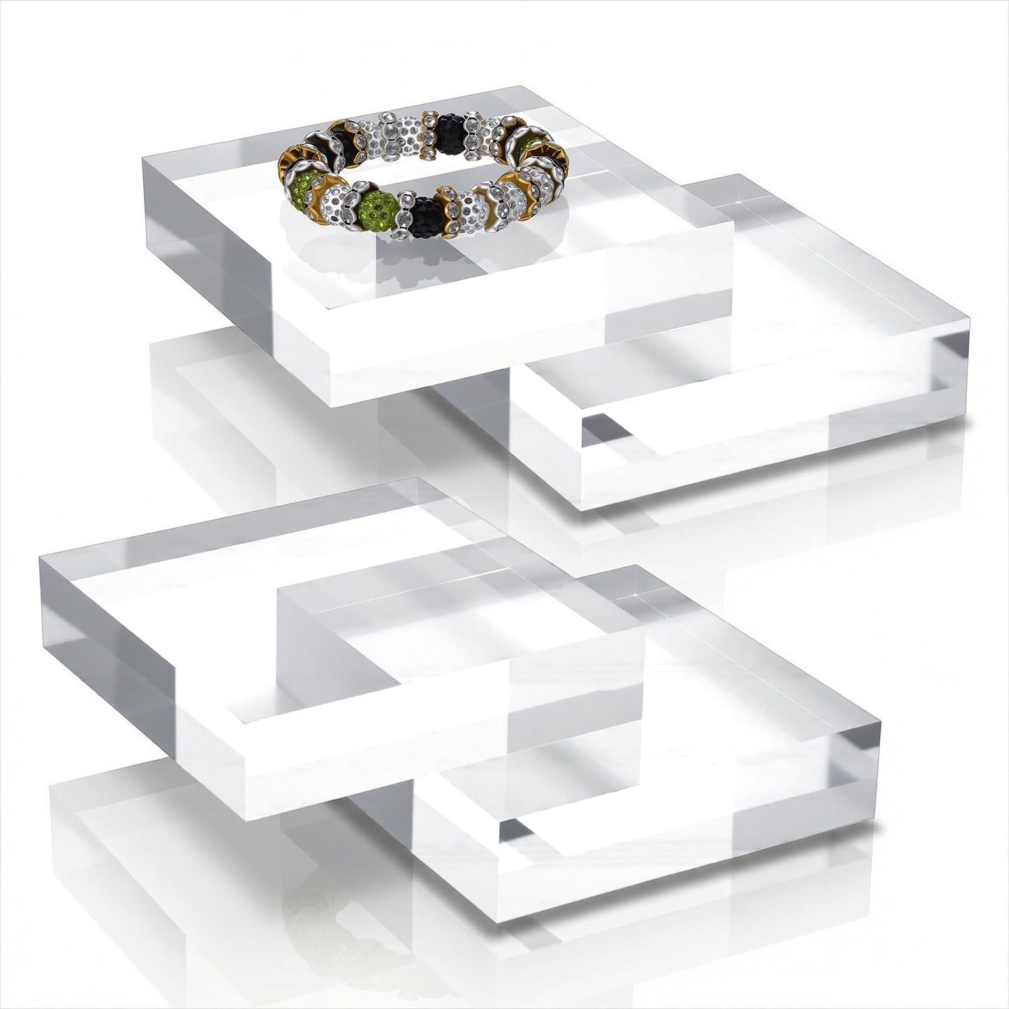 Afcabakila 4 Pieces 4 x 4 x 1 Inch Clear Acrylic Cubes, Premium Polished Acrylic Blocks for Display, Solid Acrylic Risers Pedestal Stand for Jewelry Rings Collectibles Figurines Showcase