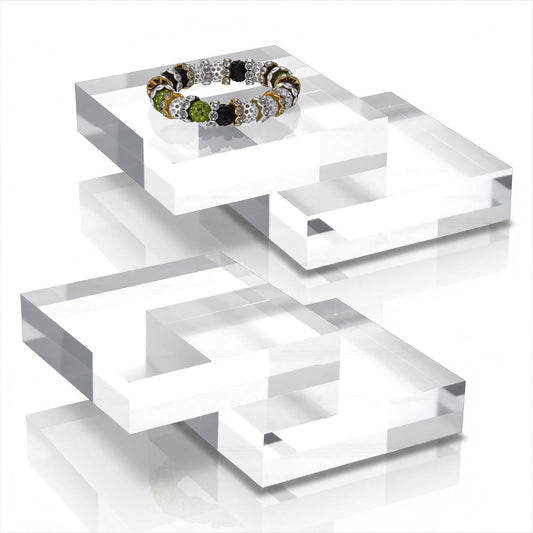 Afcabakila 4 Pieces 4 x 4 x 1 Inch Clear Acrylic Cubes, Premium Polished Acrylic Blocks for Display, Solid Acrylic Risers Pedestal Stand for Jewelry Rings Collectibles Figurines Showcase