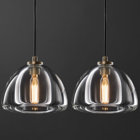 Aged Brass Crystal Pendant Light: Set of 2 Dimmable Antique Copper Hanging Pendant Light Fixtures over Kitchen Island -7" Modern Luxury Vintage Dining Room Pendants Lighting 3000k E12 Bulb Included