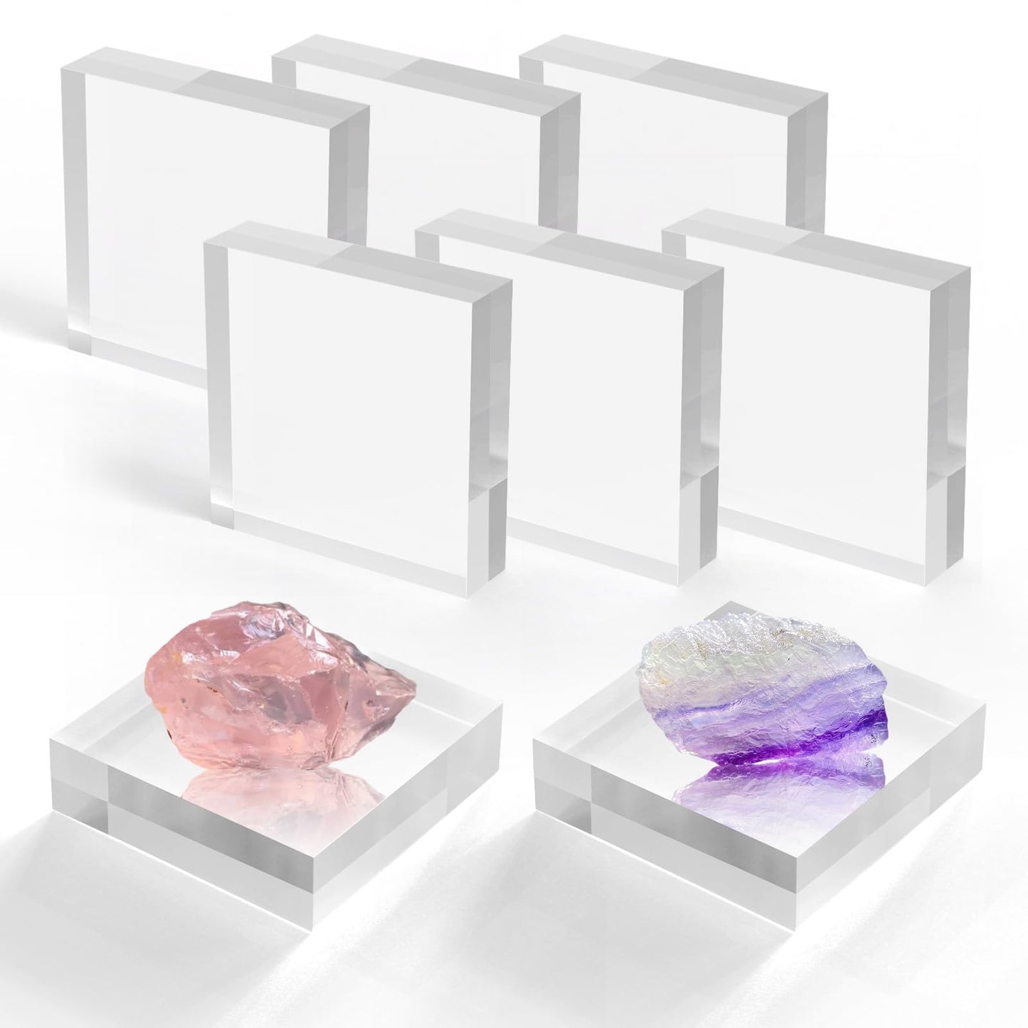 SAMYUCHO Acrylic Blocks 3 X 3 X 1 Inch 8 Pcs Acrylic Base Stand for Display Clear Block Square Riser Display Stands Pedestal Polished Cube for Jewelry trophy Props Collection Ring