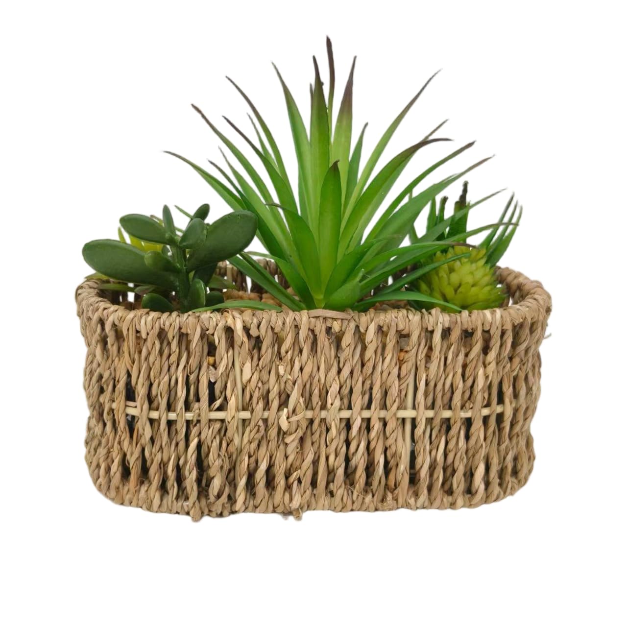 Kiko Artificial 18CM Multi Succulents in Woven BASKSET Fake Table Plant Greenery Potted Plants for Office,Gymnasium Room, Living Room, Dinner Room, Shopping mall,Artificial Plant for Indoors