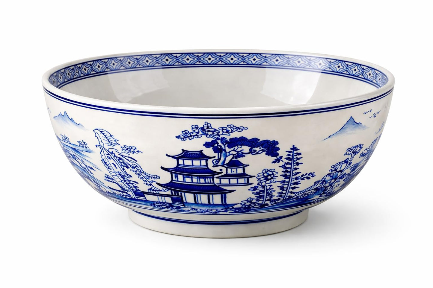 Festcool 12 Inch Blue and White Porcelain Bowl, Large Chinese Decorative Centerpiece Bowl, Oriental Landscape Ceramic Bowl for Tabletop, Fruit Display, Kitchen Counter and Home Décor