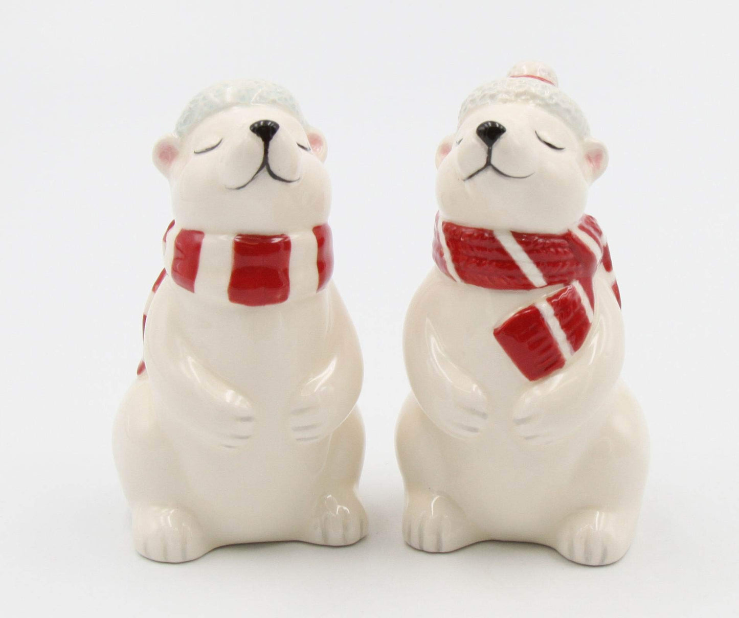 Fine Ceramic Christmas Holidays Polar Bear Couple Wearing Santa's Hat and Scarf Salt & Pepper Shakers Set, 3-5/8" H