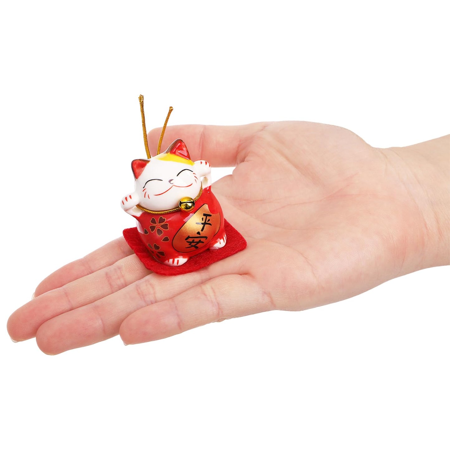 Elsjoy Set of 10 Mini Maneki Neko Lucky Cat, 2 Inch Ceramic Beckoning Cat Statue Japanese Fortune Cat Figurines for Home Decor, Gift