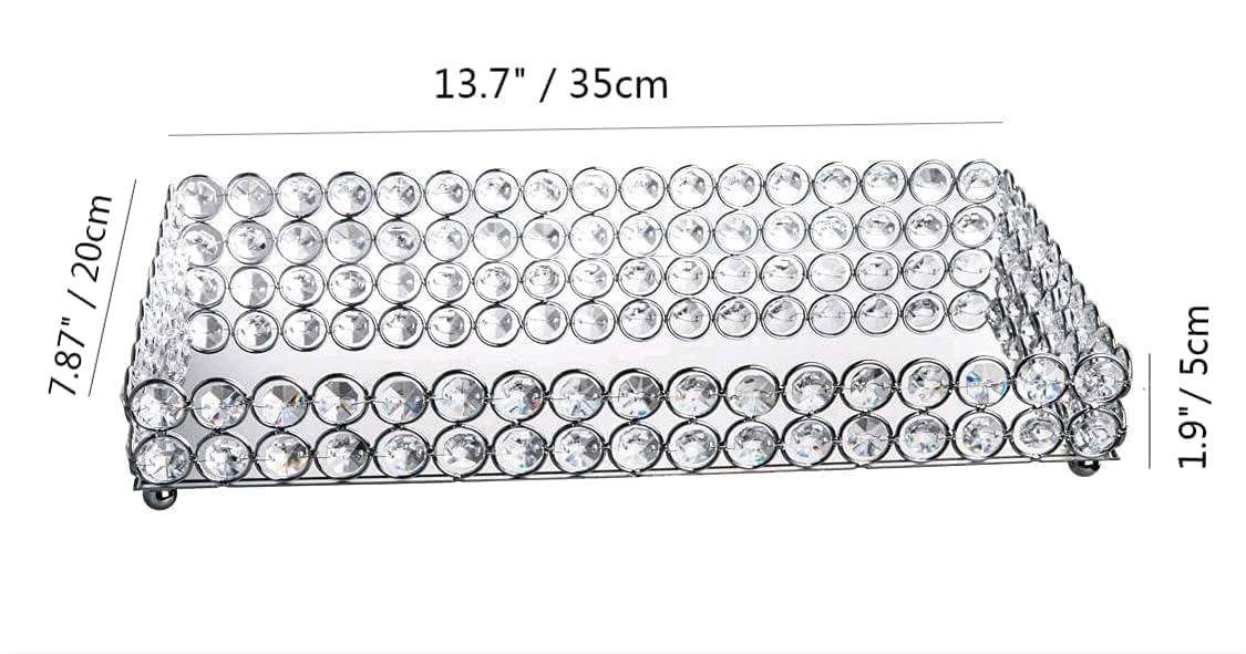 Feyarl Crystal Perfume Tray Cosmetic Vanity Makeup Tray Mirrored Jewelry Trinket Rings Earrings Organizer Storage Decorative Tray for Dresser Countertop Wedding Home Bathroom(13.7" x 7.87")