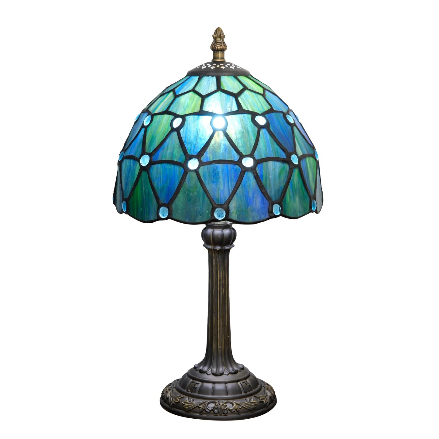 KIPHEPI Tiffany Lamp Stained Glass Table Lamp 8X8X14 Inches Sea Blue Style Living Room Bedroom Dorm Kitchen Home Decor Festival Birthday Gift