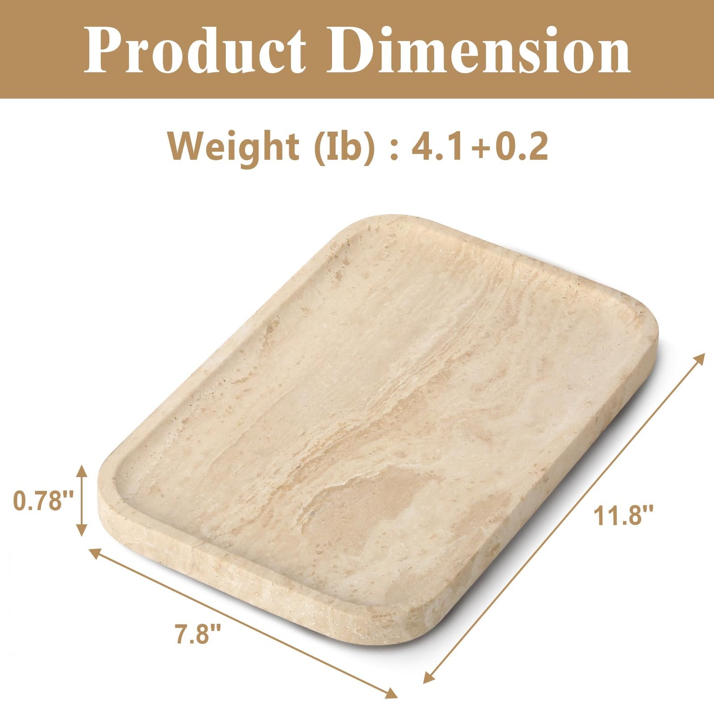 Moujings Natural Travertine Vanity Tray - Decorative Stone Marble Tray for Bathroom Countertop, Elegant Organizer for Home Decor, Jewelry, Candle, Makeup, Kitchen and Dresser Decor