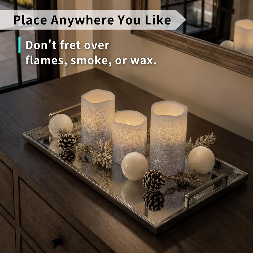 FURORA LIGHTING Silver Glitter Real Wax LED Pillar with 5/19 Timer