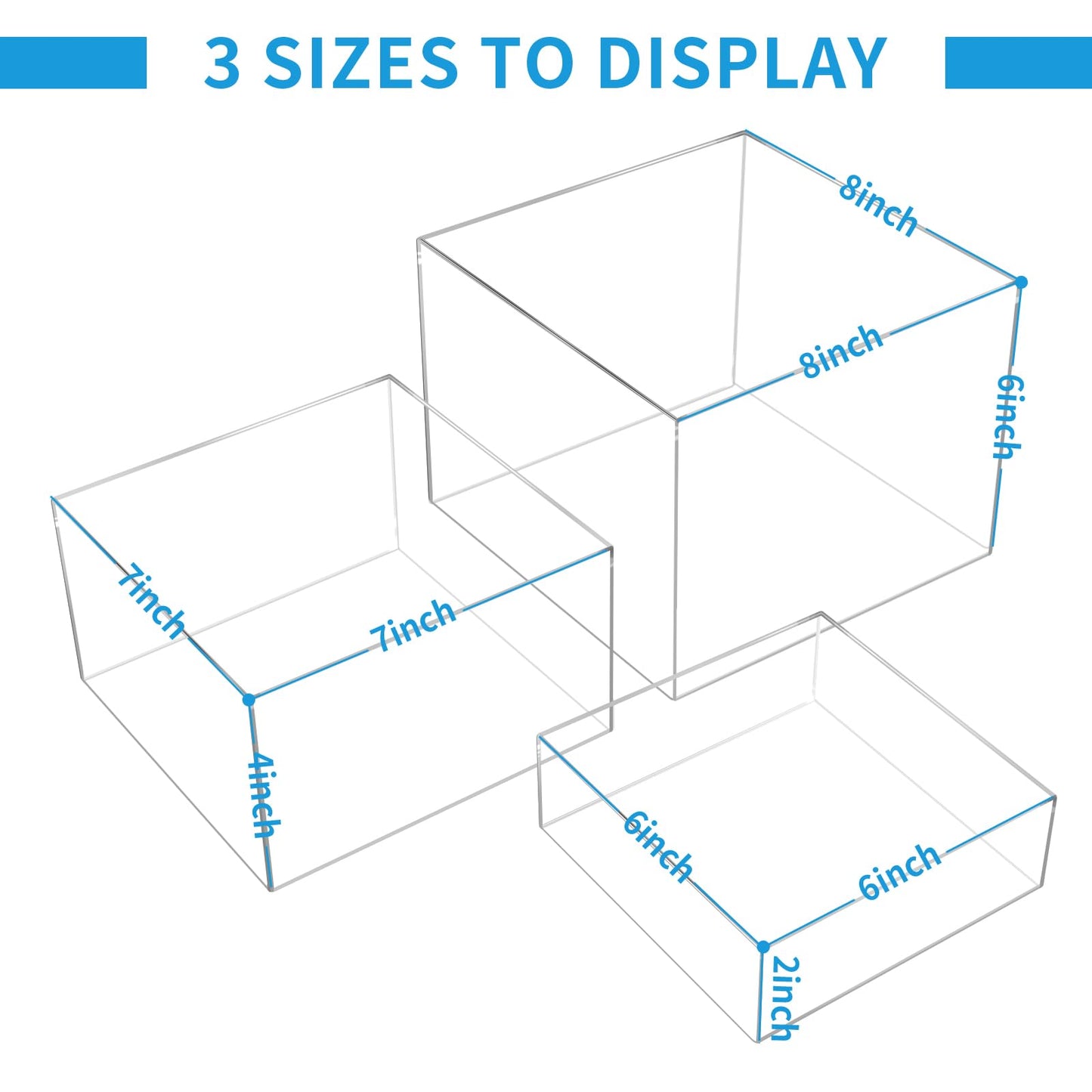 3Pcs Clear Acrylic Risers Display Stand, Acrylic Cube Box Stackable Nesting