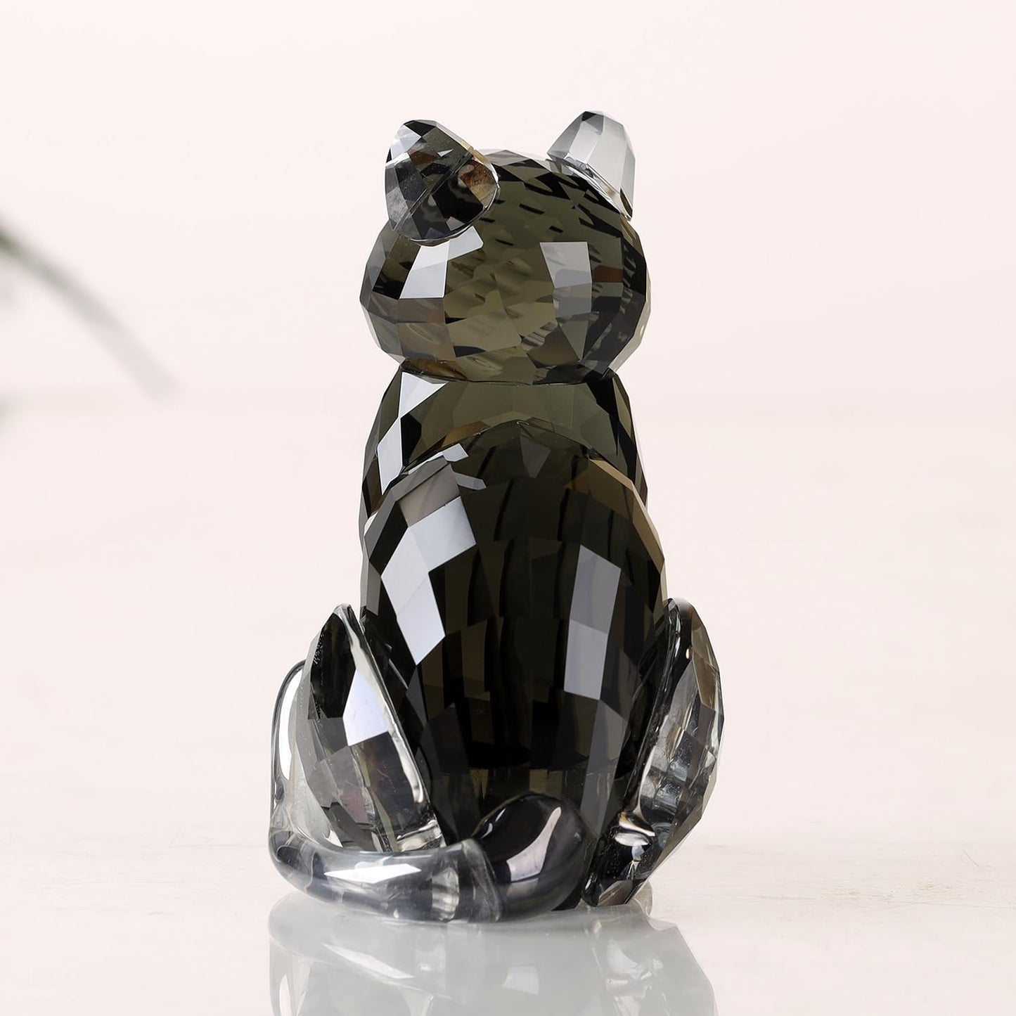 DOJOZ Crystal Cat Realistic Animal Kitten Art Figurine Collection Table top Ornament Statue Home Decor (Black)