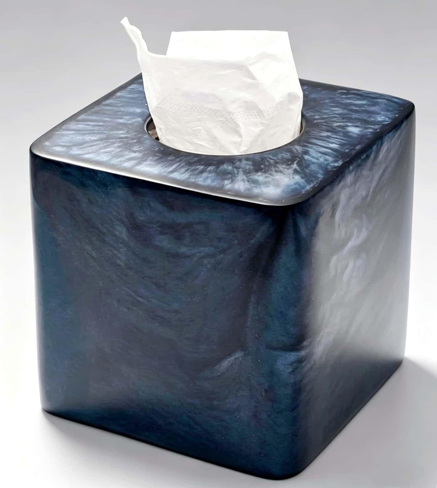 Navy Blue Pearl Swirl Square Tissue Box Cover Holder with Open Bottom.Modern Resin Tissue Box Cube Dresser Accessories for Bathroom Livingroom Kitchen Office,Home Decor Gifts