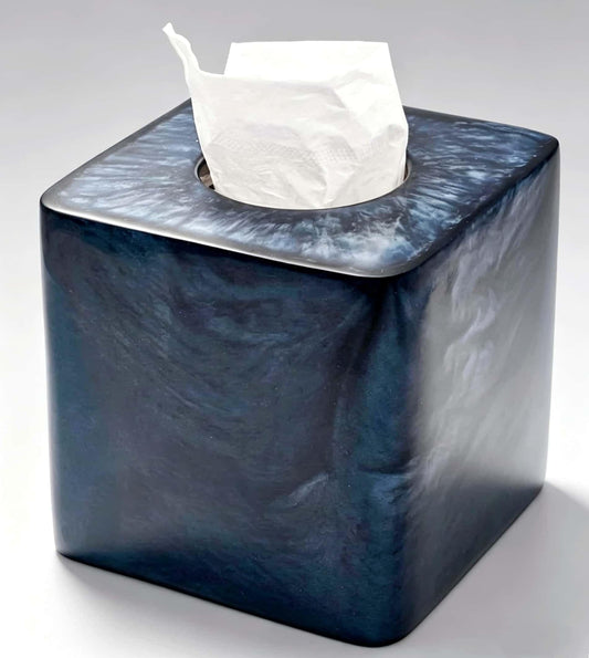 Navy Blue Pearl Swirl Square Tissue Box Cover Holder with Open Bottom.Modern Resin Tissue Box Cube Dresser Accessories for Bathroom Livingroom Kitchen Office,Home Decor Gifts