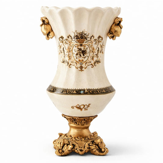 Vintage Ceramic Vase -11.8" White Crackle Glaze Decorative Vase for Fresh Flowers Dried Plants Arrangement，Porcelain vase for Centerpieces, Mantel, Dining Table, Living Room Decor