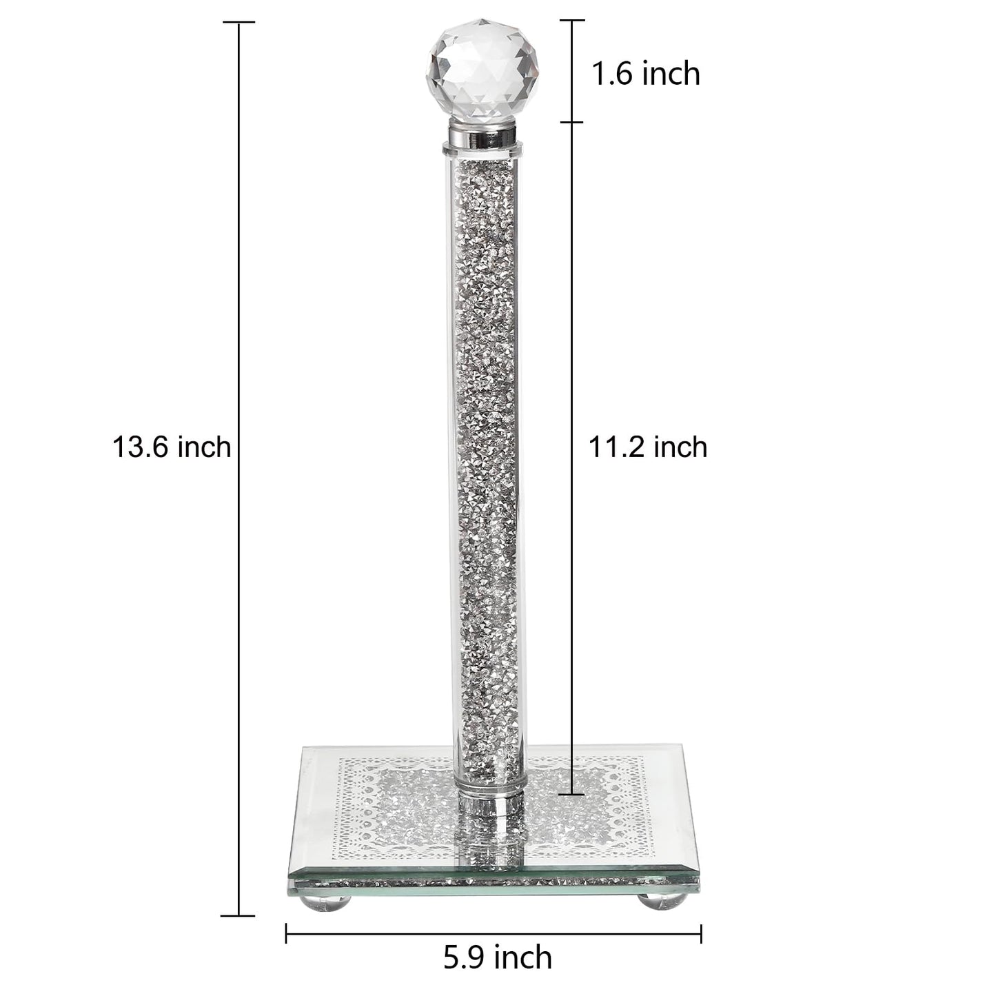 Suwimut Paper Towel Holder Countertop, Silver Paper Towel Roll Dispenser Stand Weighted Base Non Slip Filled with Sparkly Crystal Crushed Diamond for Home Kitchen Bathroom Tabletop