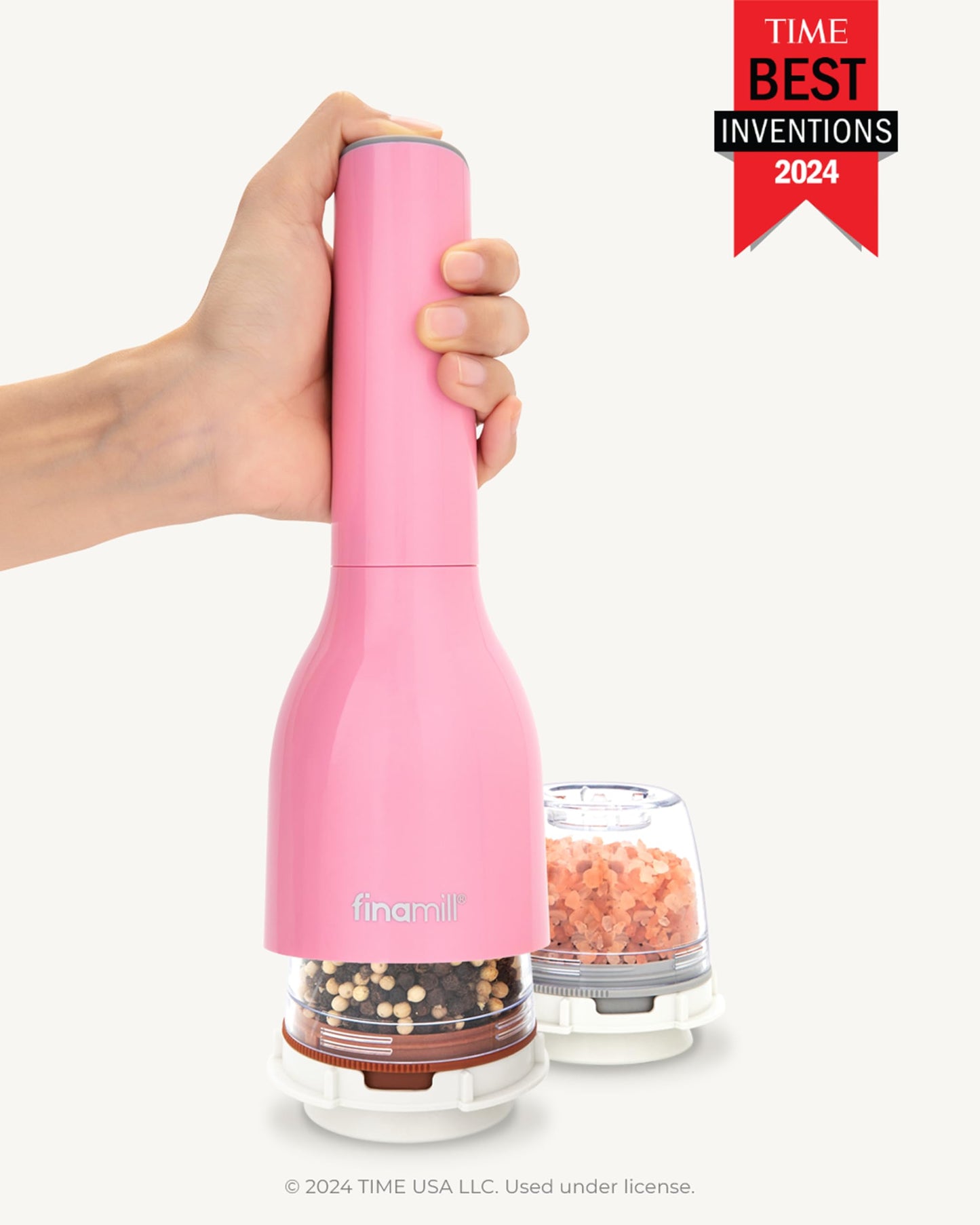 FinaMill Classic Battery Spice Mill – Battery Operated Salt and Pepper Grinder Set, Includes 2 Interchangeable Spice Pods, Adjustable Coarseness, Ceramic Grinder, LED Light, Home and Kitchen Gift Set