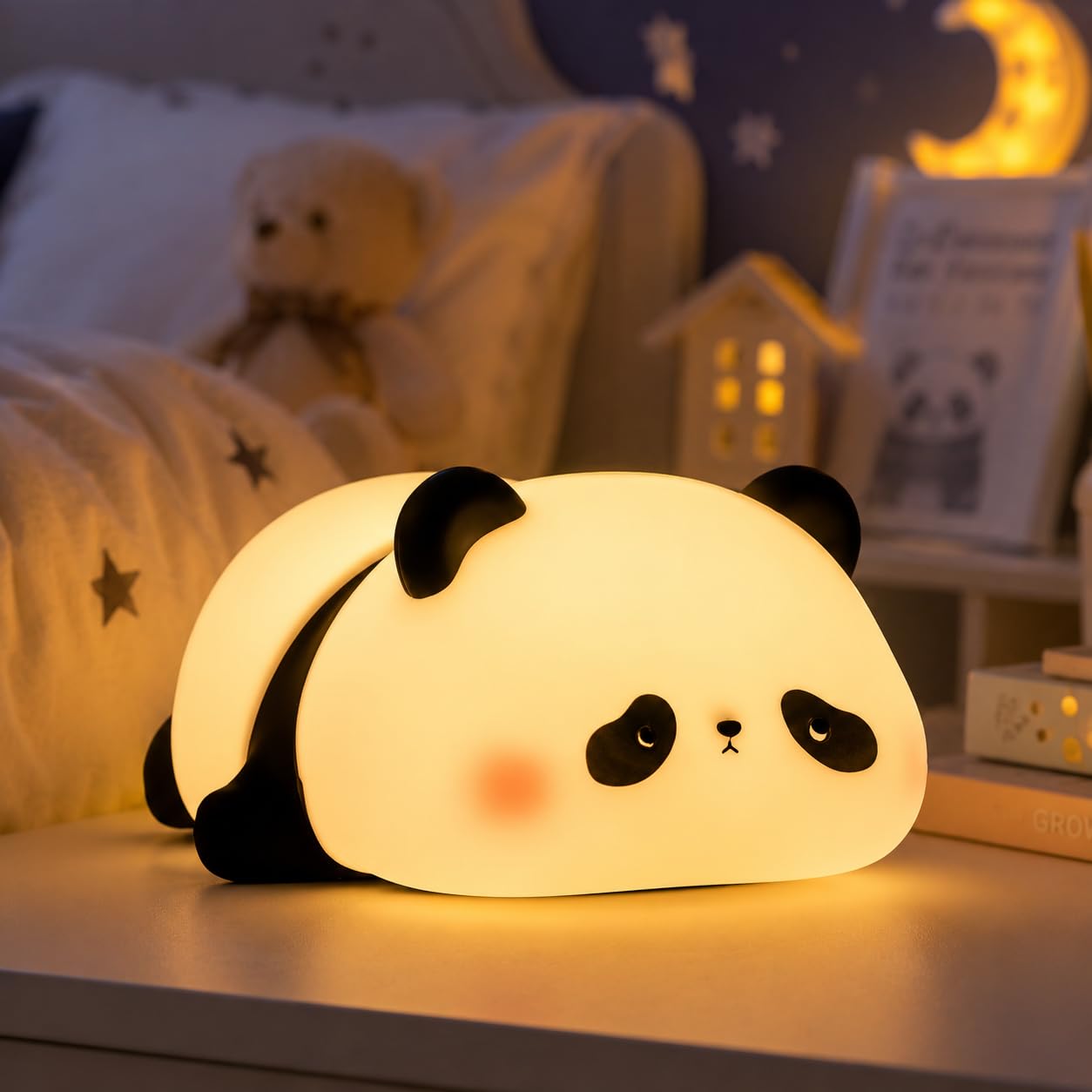 VidwanHome Cute Panda Night Light for Kids, Silicone Baby Squishy Lamp, 3-Level Dimmable Nursery Light for Bedroom, Rechargeable Portable Lamp, Desk Decor Birthday Christmas White Elephant Gift