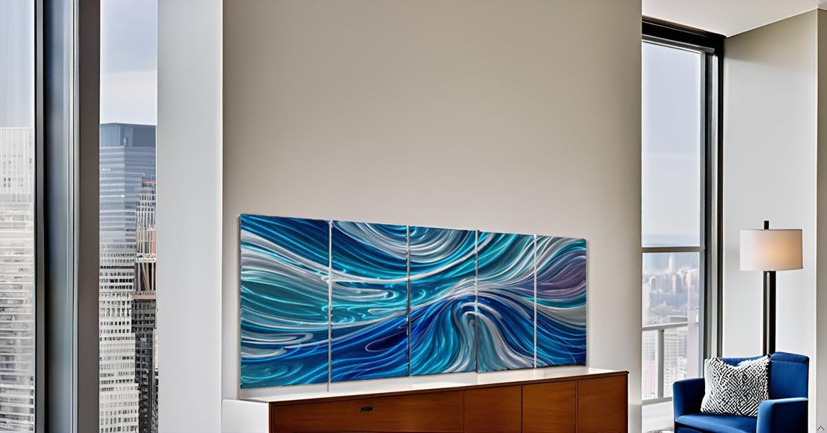 NdcSkyArt Handcrafted 3D Abstract Blue and Silver Metal Wall Art