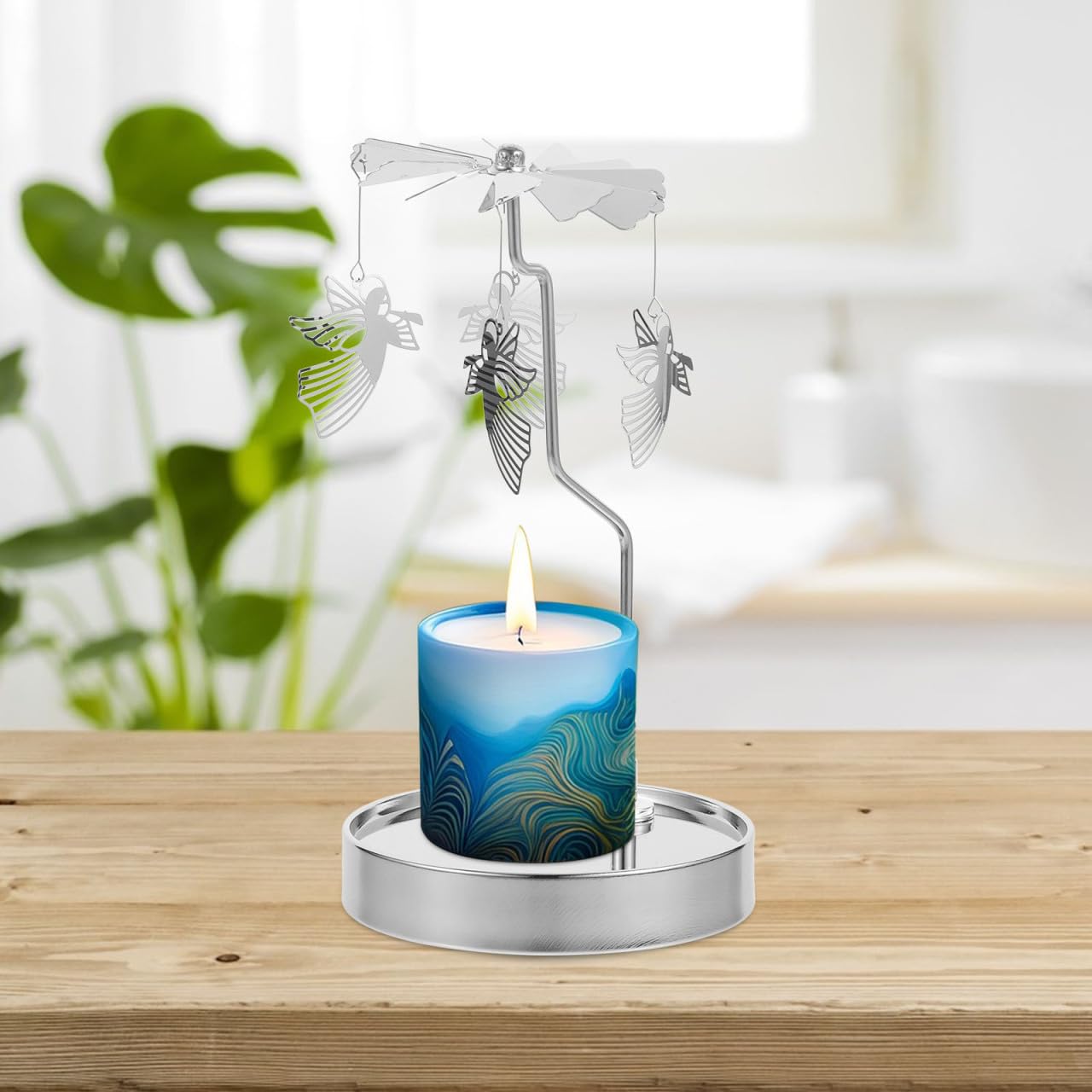 HOLIDYOYO Rotating Aromatherapy Candle Holder with Magnetic Base and Stainless Steel Tray 8.66 Inch Tealight Candle Holder for Home Decoration Parties Weddings