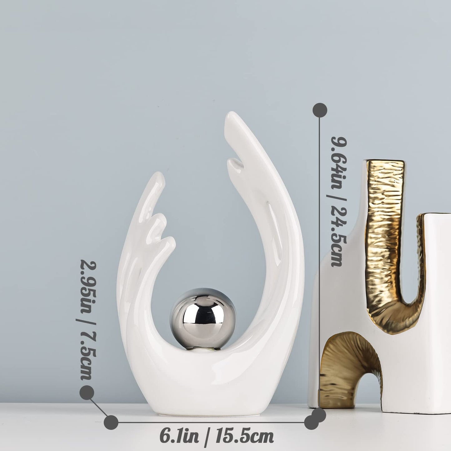 XMGZQ White Ceramic Abstract Statues and Sculptures,White and Sliver Art Ceramic Statues,Modern Home Decor for Living Room,Dining Table, Coffee Table,Shelf, Entrance,Home Desktop Sculpture Home Decor
