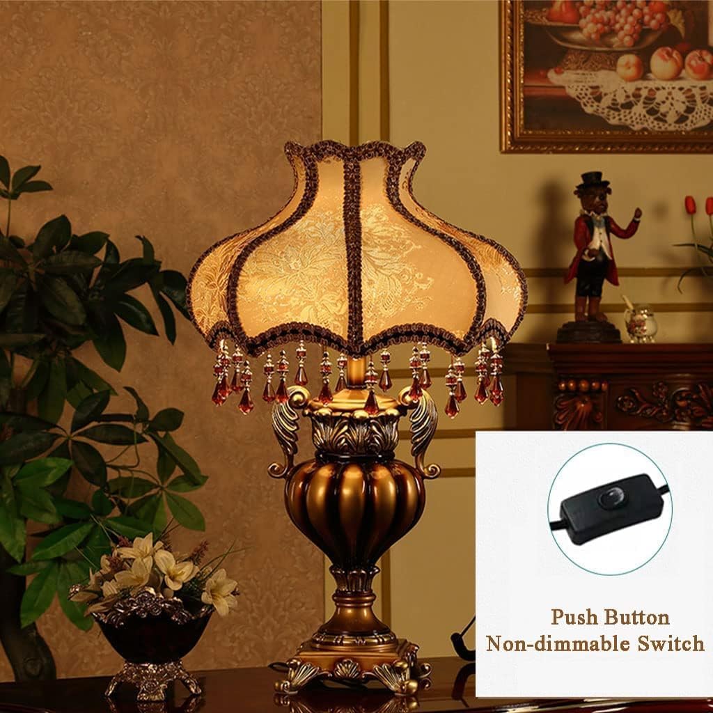 IPHR Victorian Crystal Table Lamp, 20.1-inch Resin Base, Gold Antique Design with Crystal Pendants, Silk Shade