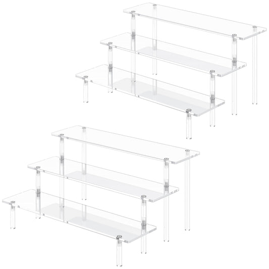 3 Tier Acrylic Display Risers, Large Perfume Organizer Stand, Clear Cupcake Stand Holder, Display Shelves for Figurines, Dessert Shelf for Party, Risers Display Stand for Decoration (2 Pack)