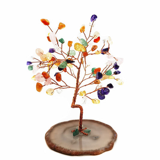 Colorsheng Quartz Crystal Feng Shui Money Tree Natural Agate Flakes Geode Base Bonsai Style Decoration for Luck and Wealth 3.6"- 4.6" (Multicolor)