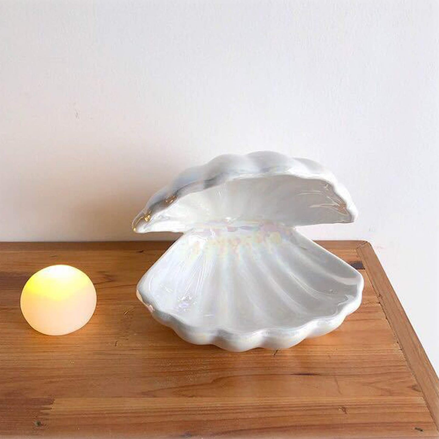 BinaryABC Ceramics Shell Pearl Light Led Lamp Portable Night Light Tabletop Light,Christmas Gift(White)