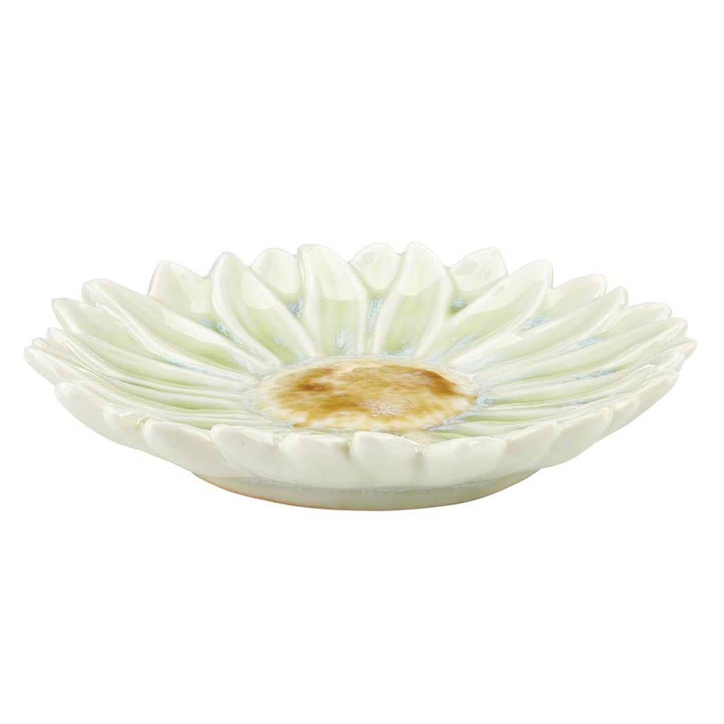 47th & Main Decorative Trinket Tray Flower Shaped Glazed Stoneware Dish for Home Décor, 6" Diameter x 1" Deep, Gerbera Daisy