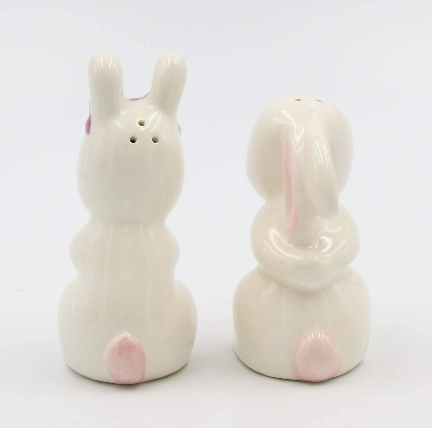 Fine Ceramic Kissing Bunny Rabbit Couple Salt & Pepper Shakers Set, 3-7/8" H