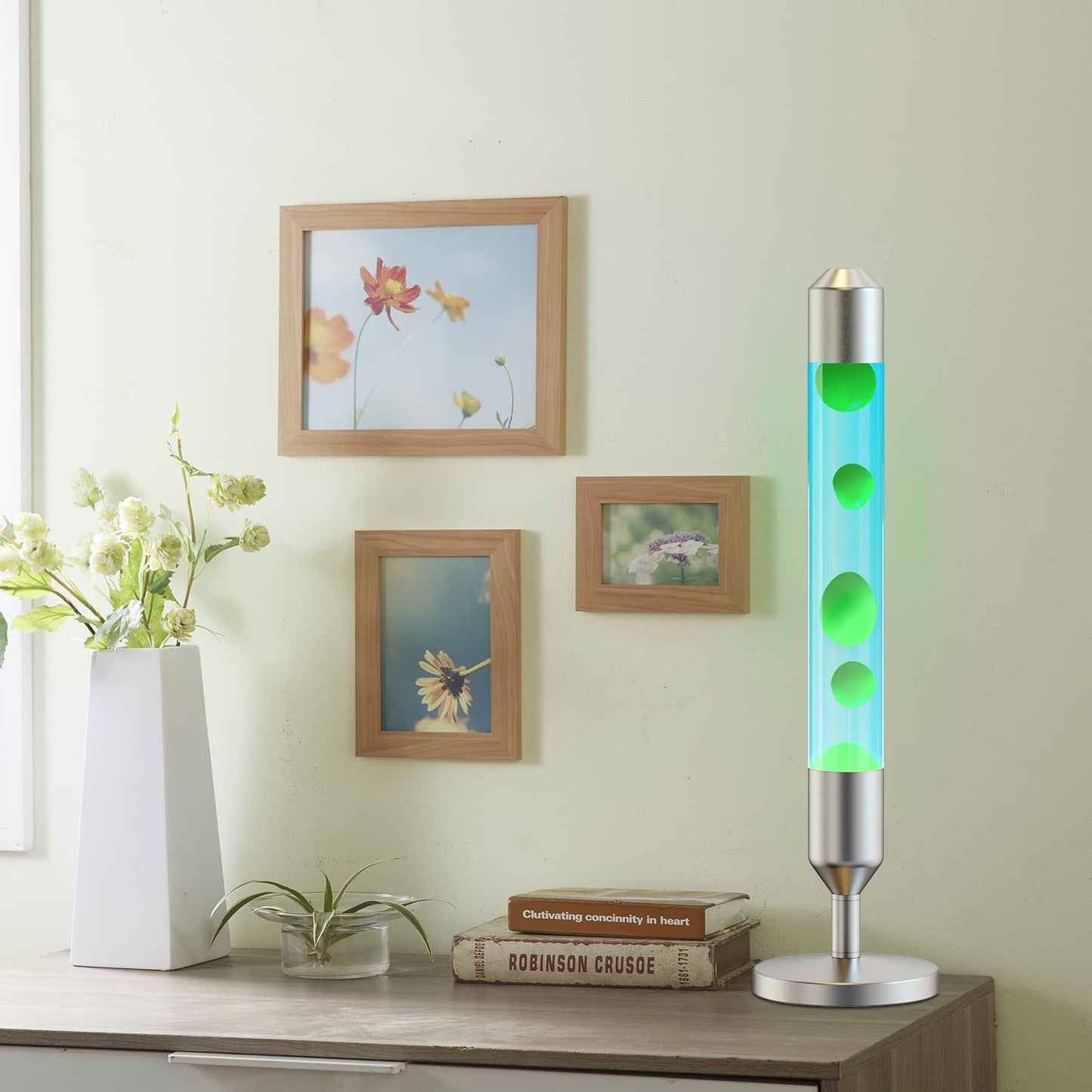 Kyzfy 24.4-Inch Relaxing Liquid Motion Lamps,Magma Lamps, Home Decor Living Room Office Bedroom Lamp (Green Wax, Blue Water/Silver)