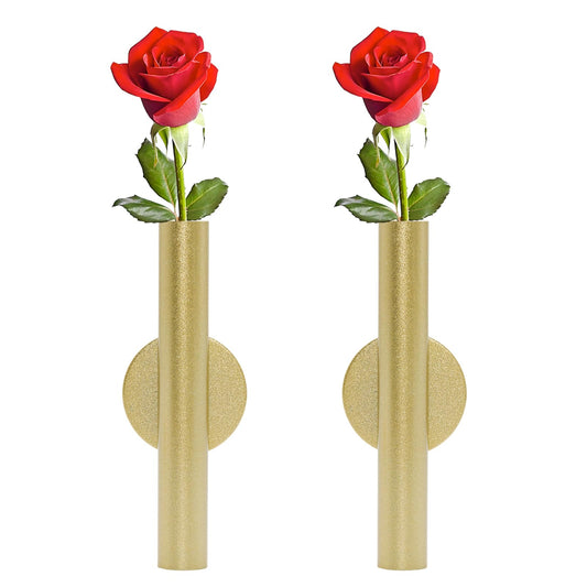 JAKOUE 2PCS Big Gold Wall Vases & Plant Holders | Hanging Tube for Flowers | Indoor Home Decor Wall Art