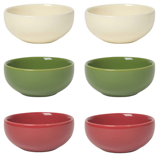 Now Designs Christmas Decor Ceramic Pinch Bowl Set, Soy Sauce Dish, Set of 6, 2 oz