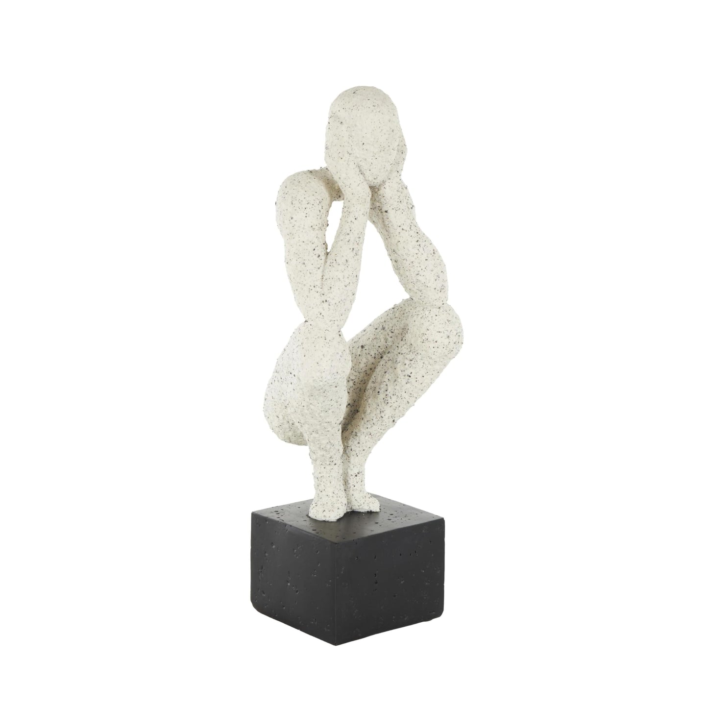 Deco 79 Polystone People Decorative Sculpture Crouching Home Decor Statue with Black Square Base, Accent Figurine 6" x 5" x 16", Cream