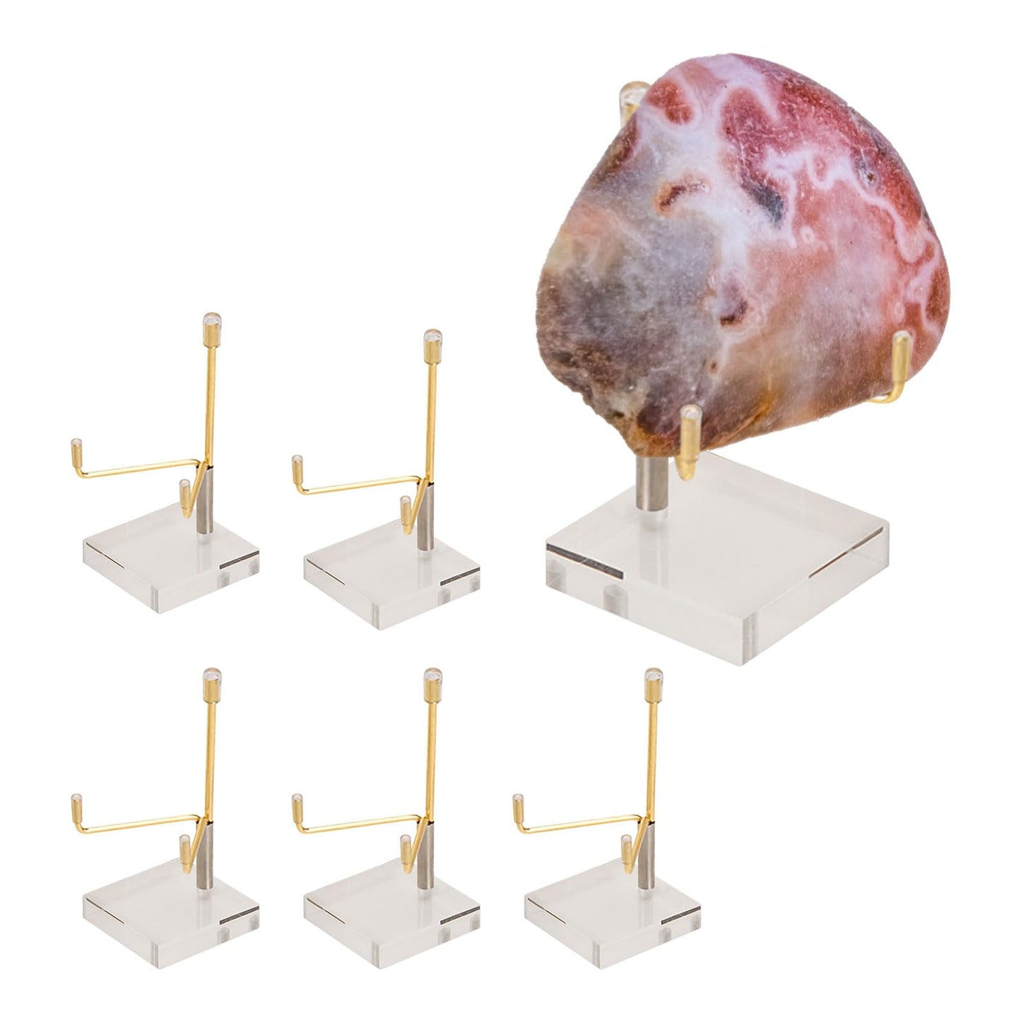 Yuqutum 6 Pcs Acrylic Easel Display Stand with Adjustable Metal Arms, Rock Crystal Geode Stand for Gemstones Fossils Minerals, 2 2 3.8 Inch