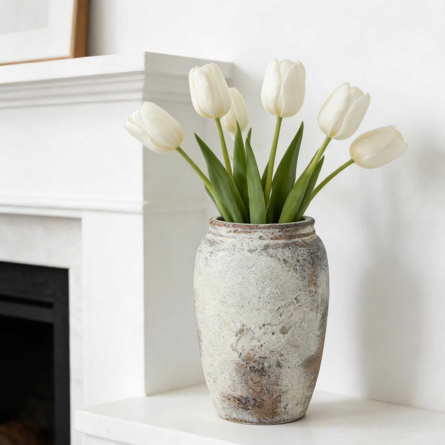 Aisamco Ceramic Flower Vase,8.3 inch Tall Farmhouse Rustic Vase Floral Pottery Vases Decorative Terracotta Vases for Home Decor Floor Kitchen Dining Desk Shelf Coffee